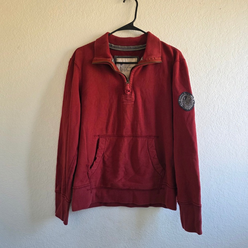 Vtg American Eagle Mens Burgundy Red Quarter Zip Pullover Sweatshirt M Preppy